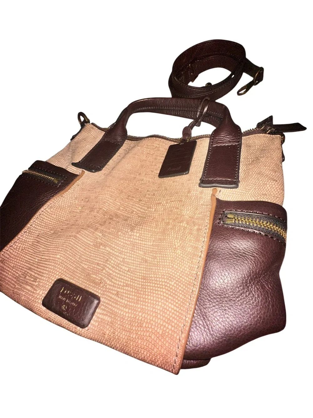 FOSSIL Emerson Satchel Golden Suede Leather Sept. 2015